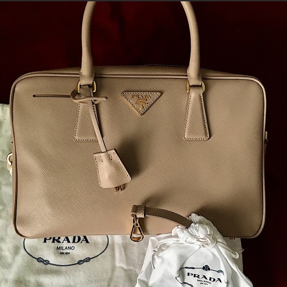 Prada Saffiano Leather Beige Purse Bag